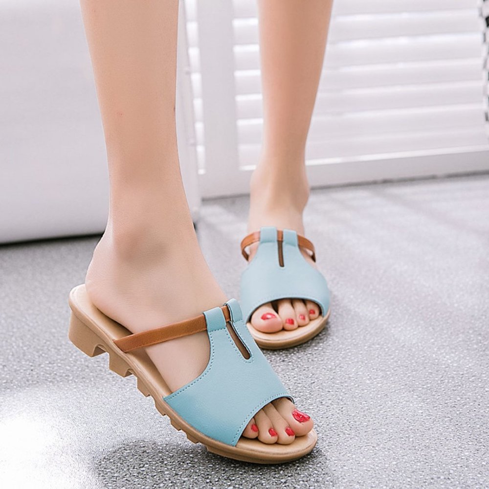 NEW Blue Leather Slip-on Sandals